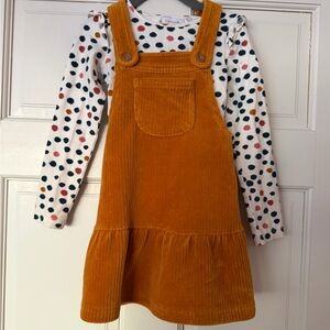 Tahari 2T Mustard Corduroy Pinafore Dress with Polka Dot Top